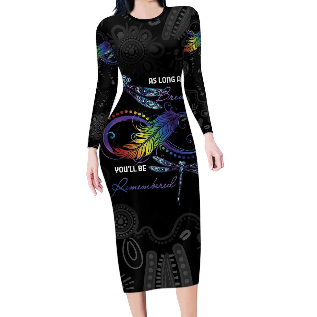 Personalised Australia Indigenous Memorial Family Matching Long Sleeve Bodycon Dress and Hawaiian Shirt As Long As I Breathe You'll Be Remembered