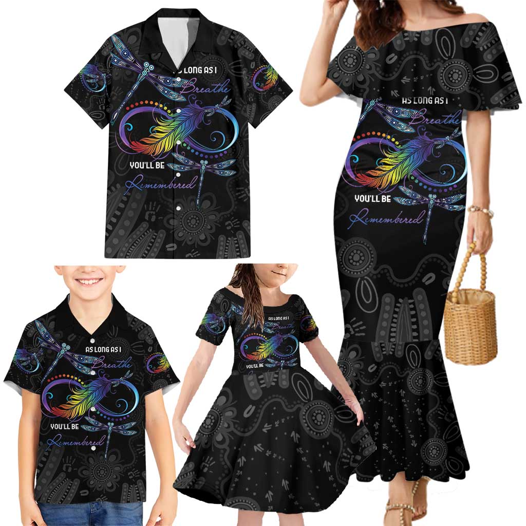 Personalised Australia Indigenous Memorial Family Matching Mermaid Dress and Hawaiian Shirt As Long As I Breathe You'll Be Remembered