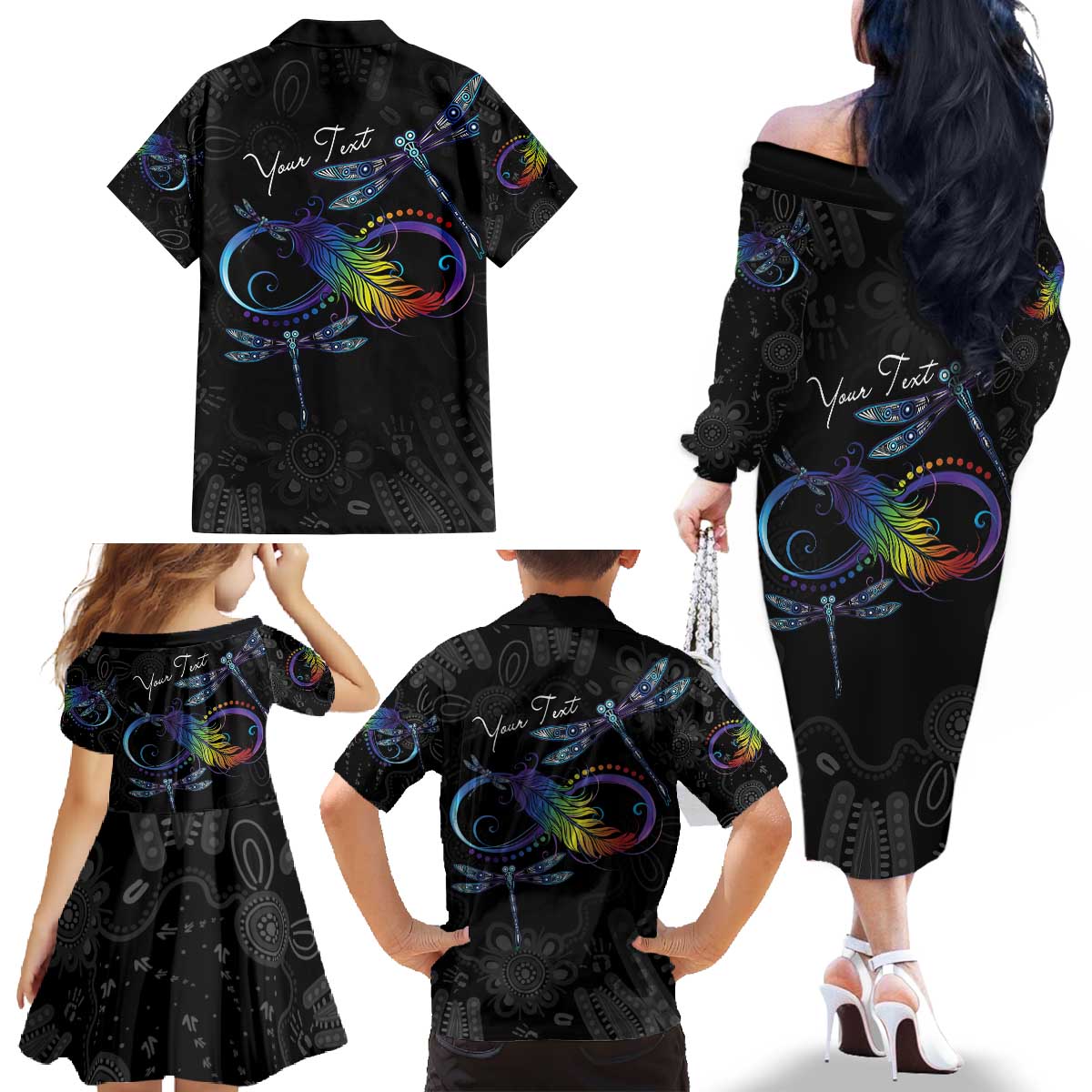 Personalised Australia Indigenous Memorial Family Matching Off The Shoulder Long Sleeve Dress and Hawaiian Shirt As Long As I Breathe You'll Be Remembered