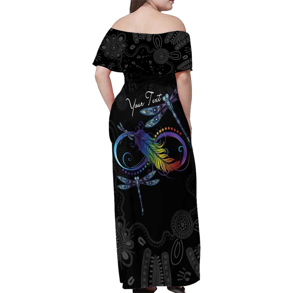 Personalised Australia Indigenous Memorial Family Matching Off Shoulder Maxi Dress and Hawaiian Shirt As Long As I Breathe You'll Be Remembered