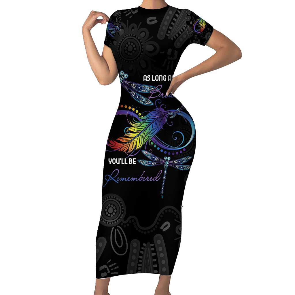 Personalised Australia Indigenous Memorial Family Matching Short Sleeve Bodycon Dress and Hawaiian Shirt As Long As I Breathe You'll Be Remembered