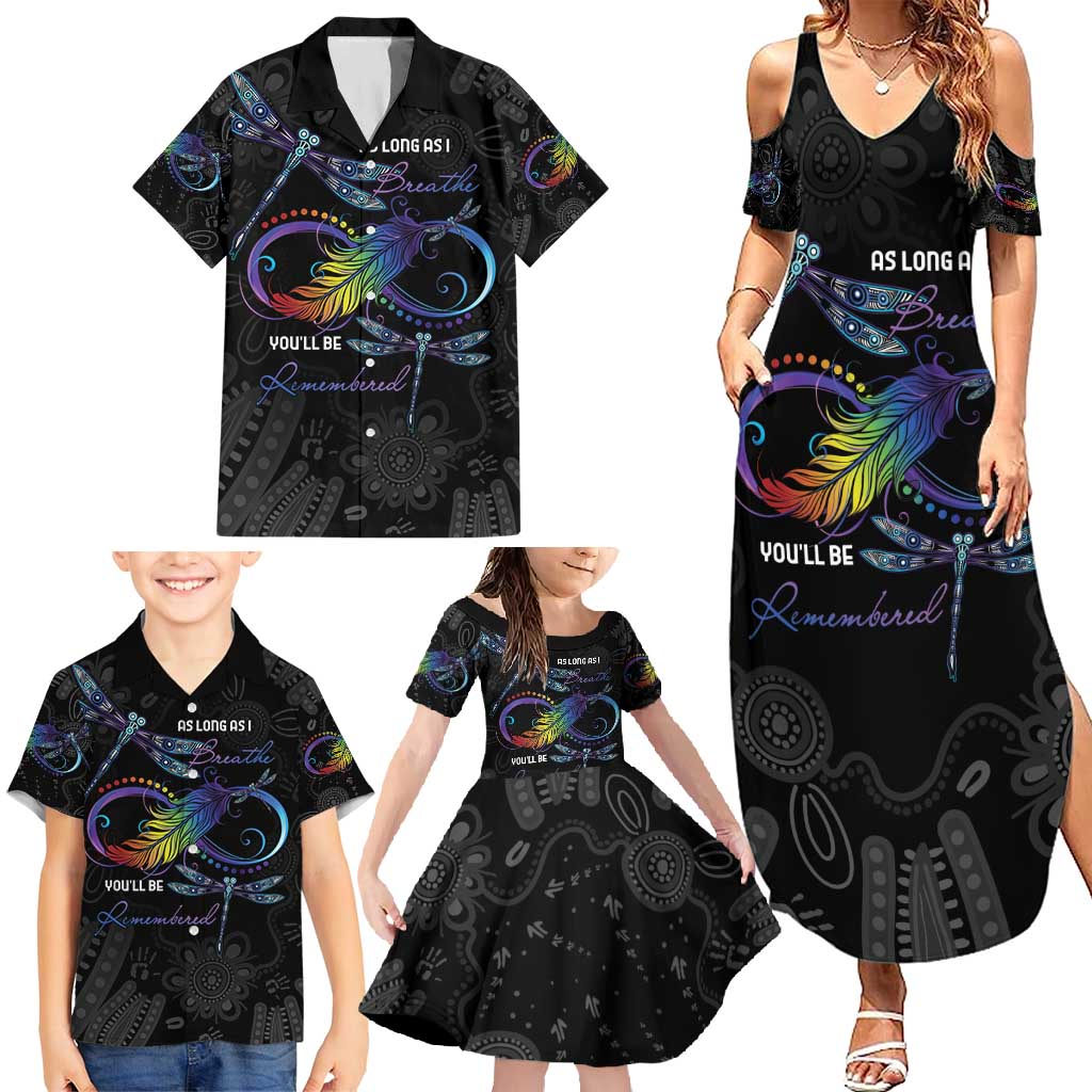 Personalised Australia Indigenous Memorial Family Matching Summer Maxi Dress and Hawaiian Shirt As Long As I Breathe You'll Be Remembered
