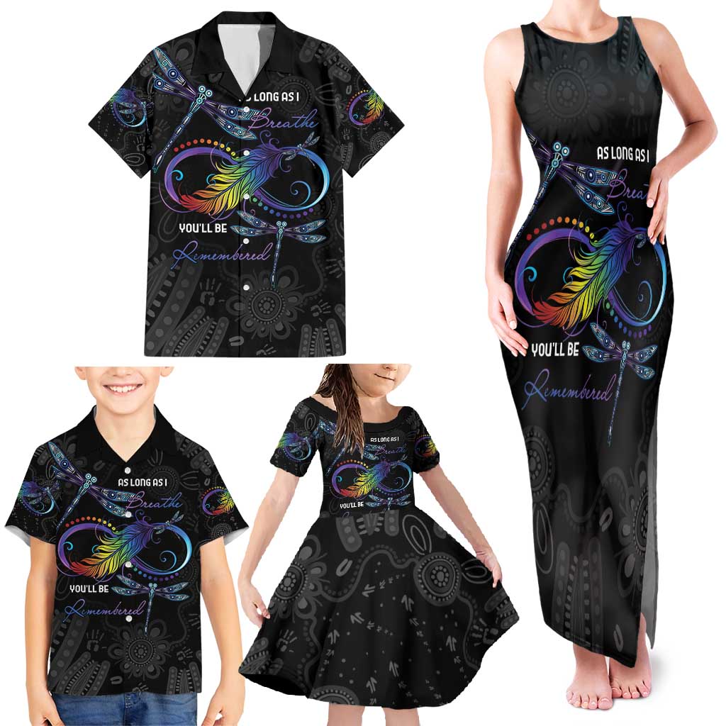 Personalised Australia Indigenous Memorial Family Matching Tank Maxi Dress and Hawaiian Shirt As Long As I Breathe You'll Be Remembered