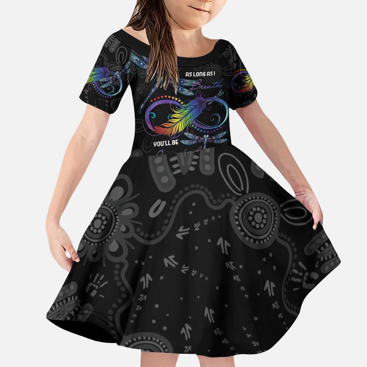 Personalised Australia Indigenous Memorial Kid Short Sleeve Dress As Long As I Breathe You'll Be Remembered