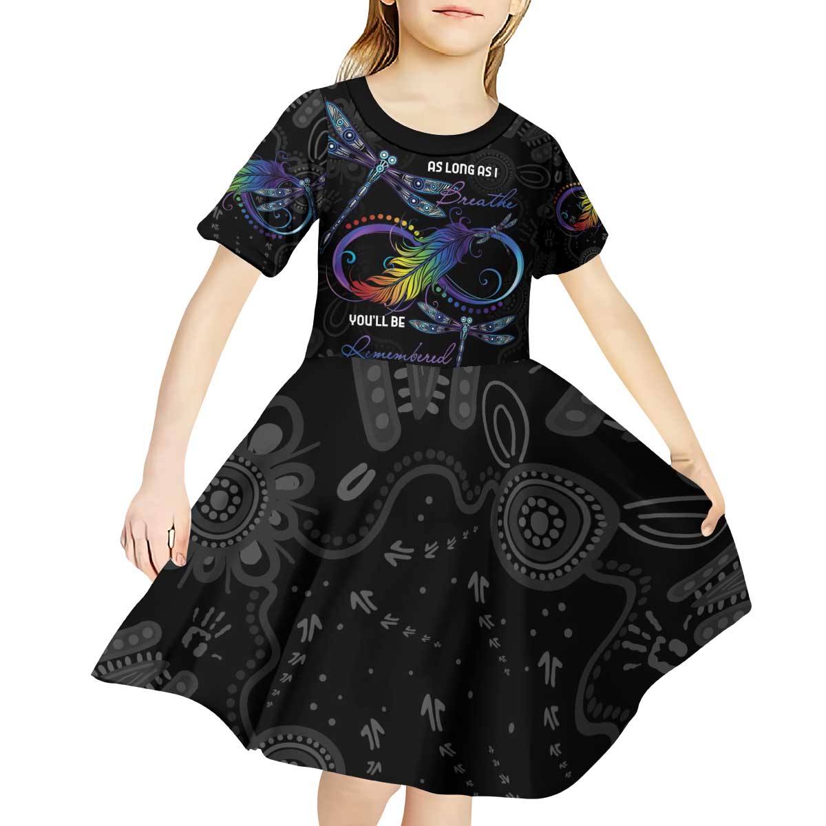 Personalised Australia Indigenous Memorial Kid Short Sleeve Dress As Long As I Breathe You'll Be Remembered