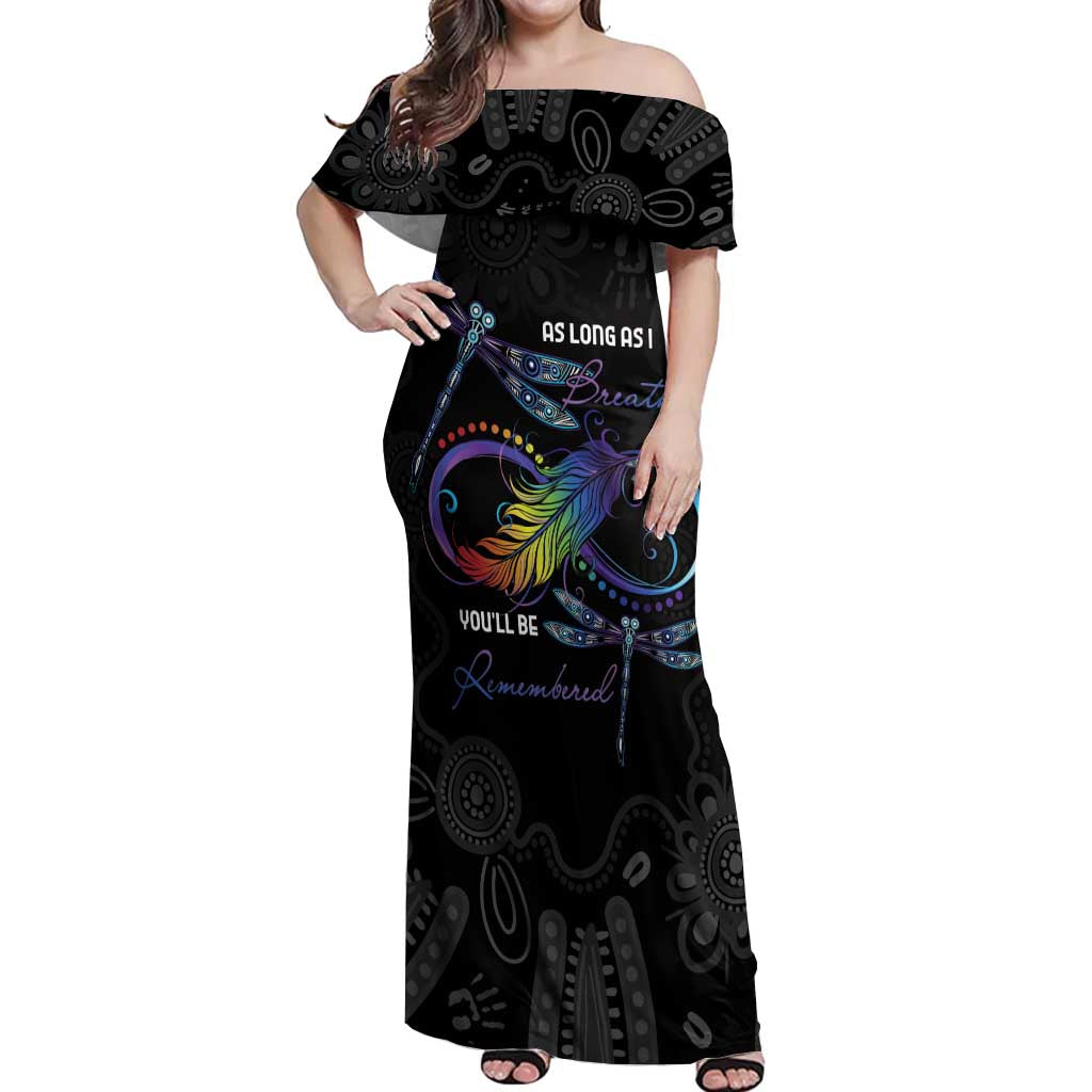 Personalised Australia Indigenous Memorial Off Shoulder Maxi Dress As Long As I Breathe You'll Be Remembered