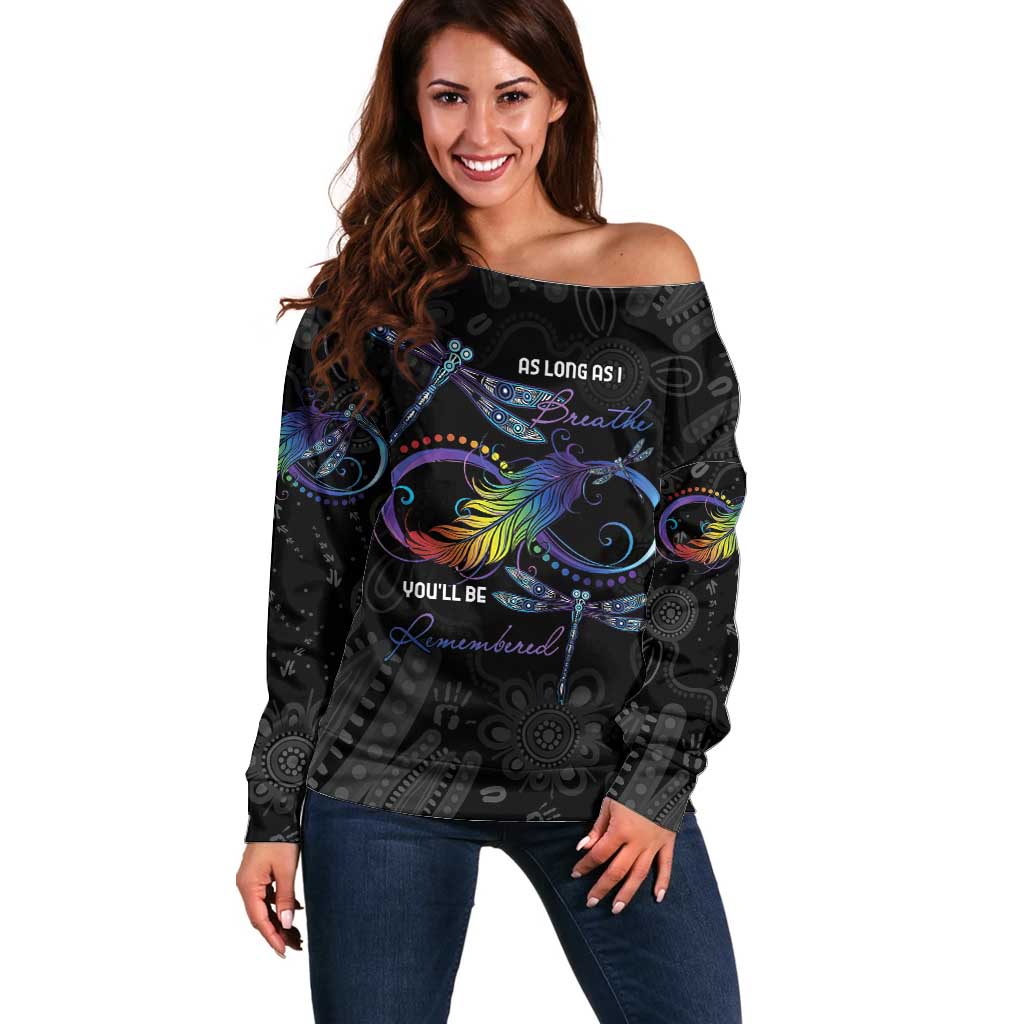Personalised Australia Indigenous Memorial Off Shoulder Sweater As Long As I Breathe You'll Be Remembered