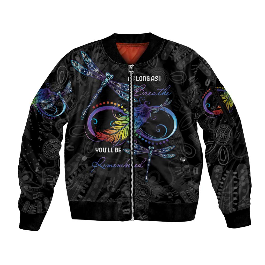 Personalised Australia Indigenous Memorial Sleeve Zip Bomber Jacket As Long As I Breathe You'll Be Remembered