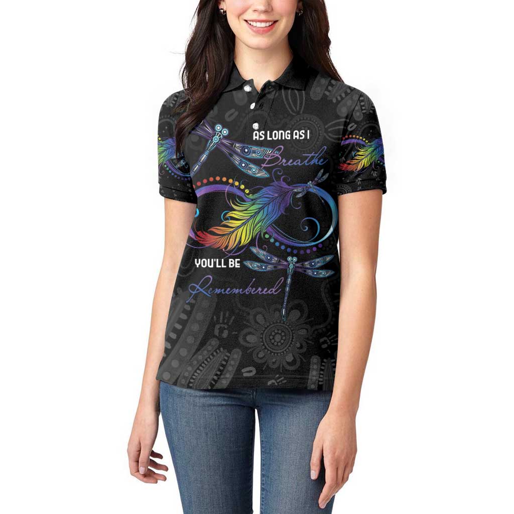 Personalised Australia Indigenous Memorial Women Polo Shirt As Long As I Breathe You'll Be Remembered