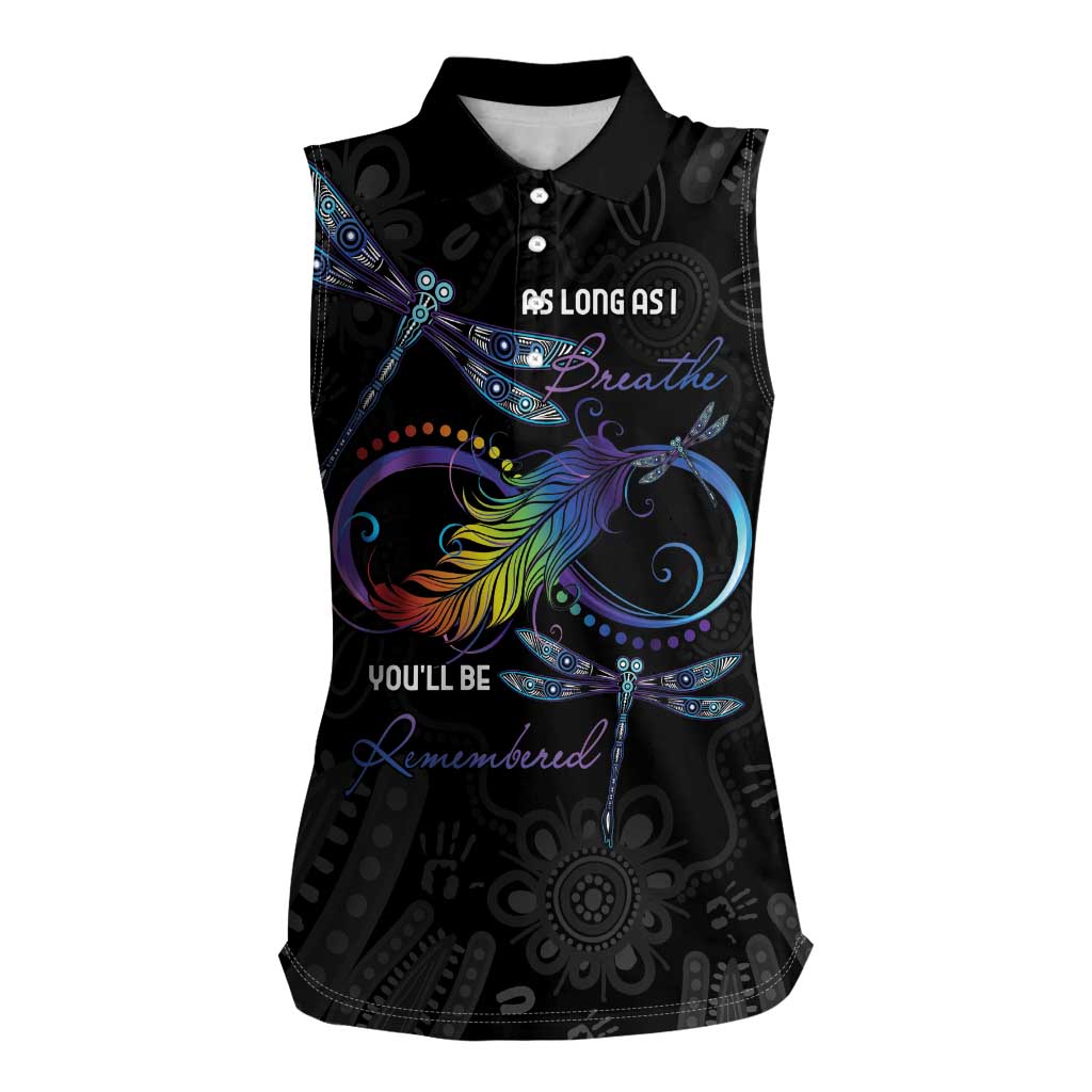 Personalised Australia Indigenous Memorial Women Sleeveless Polo Shirt As Long As I Breathe You'll Be Remembered