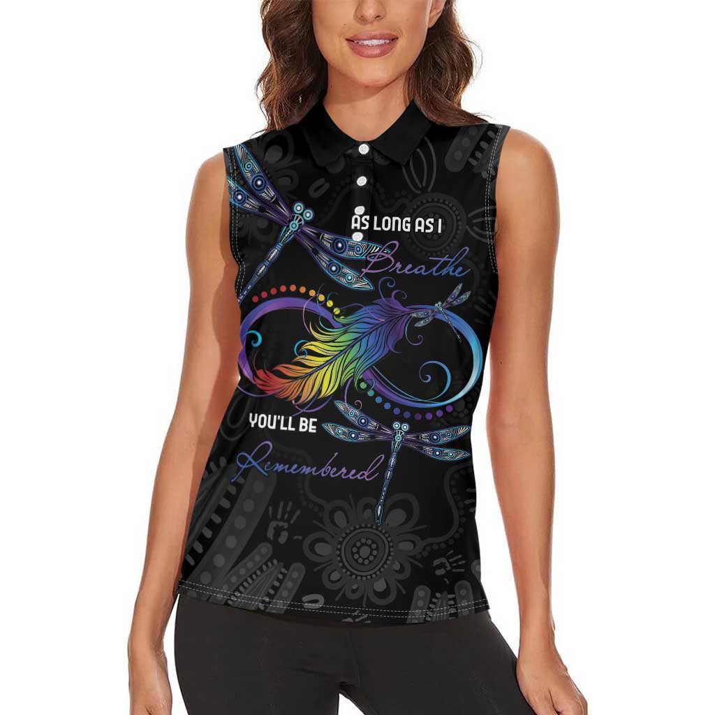 Personalised Australia Indigenous Memorial Women Sleeveless Polo Shirt As Long As I Breathe You'll Be Remembered