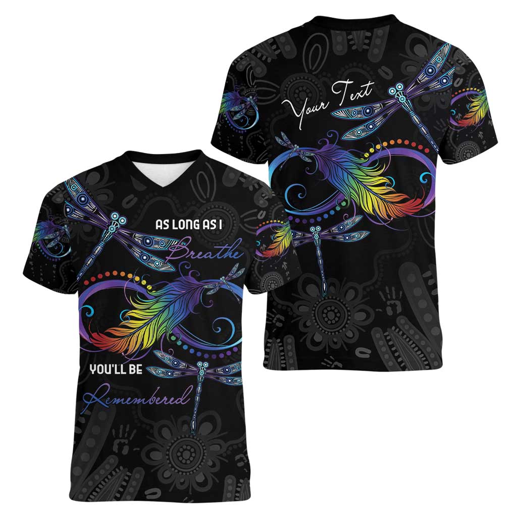 Personalised Australia Indigenous Memorial Women V-Neck T-Shirt As Long As I Breathe You'll Be Remembered