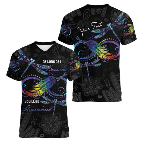 Personalised Australia Indigenous Memorial Women V-Neck T-Shirt As Long As I Breathe You'll Be Remembered