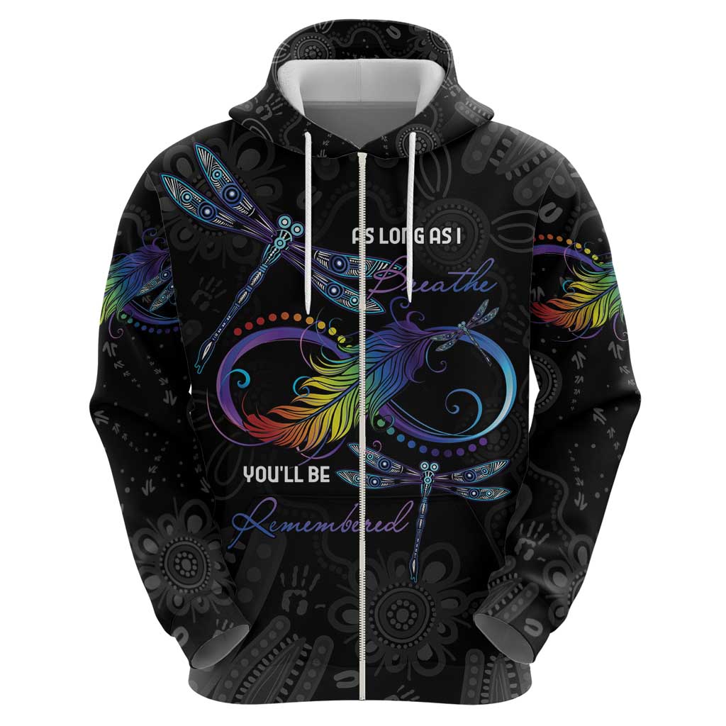 Personalised Australia Indigenous Memorial Zip Hoodie As Long As I Breathe You'll Be Remembered