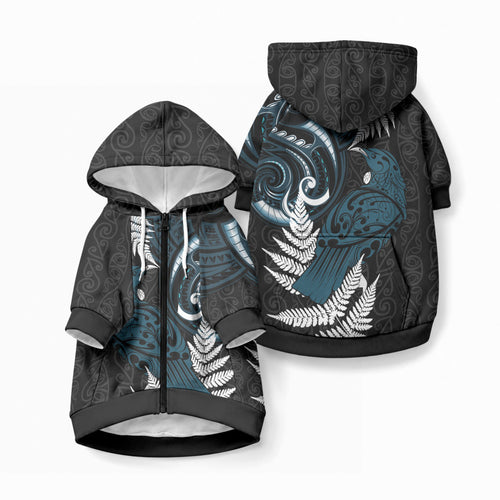 New Zealand Tui Bird Pet Hoodie Maori Kowhaiwhai