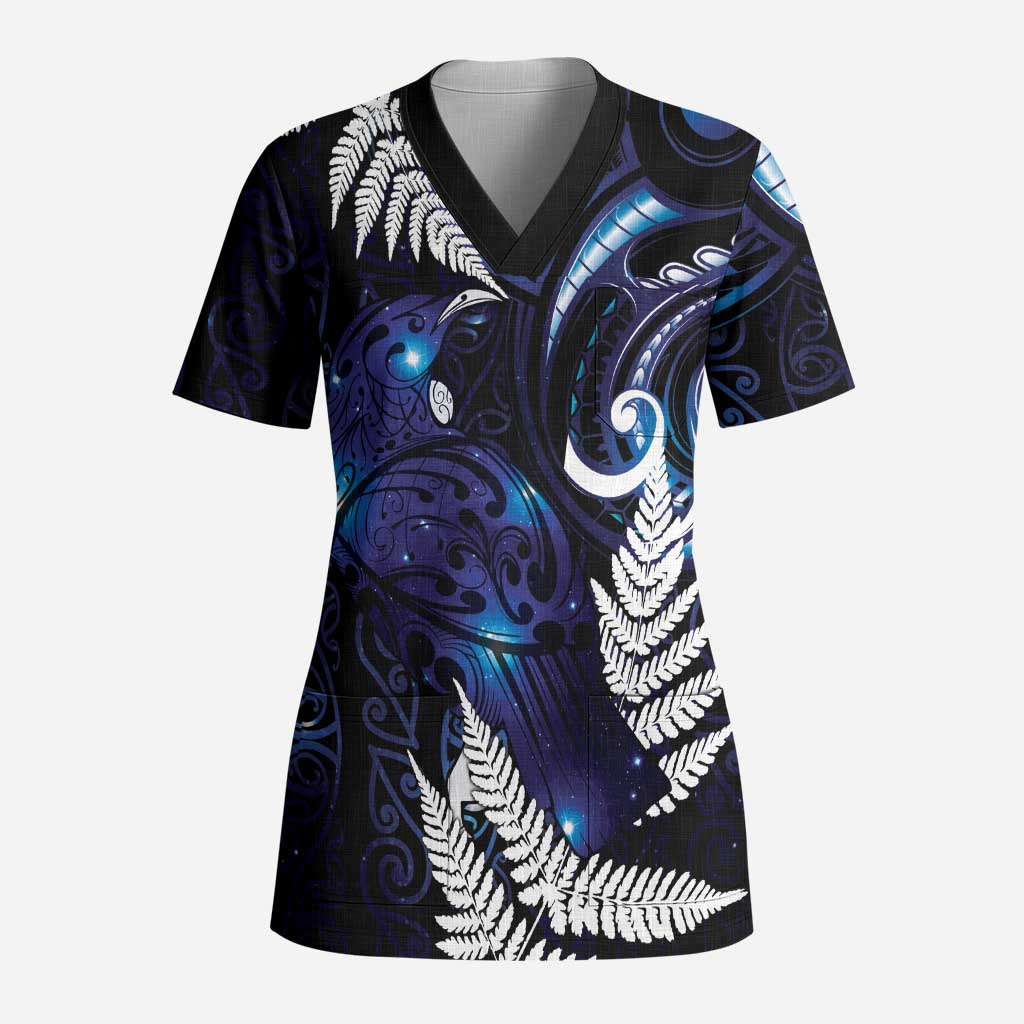 New Zealand Maori Matariki Scrub Top Tui Bird Galaxy - Aussie Hoodie