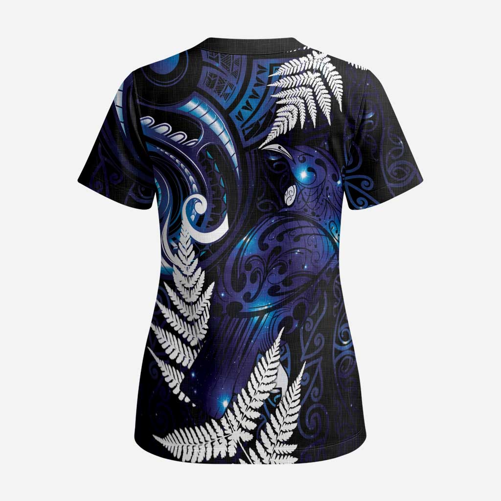 New Zealand Maori Matariki Scrub Top Tui Bird Galaxy - Aussie Hoodie