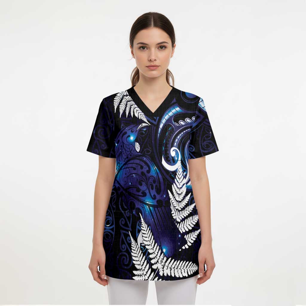 New Zealand Maori Matariki Scrub Top Tui Bird Galaxy - Aussie Hoodie