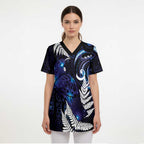 New Zealand Maori Matariki Scrub Top Tui Bird Galaxy - Aussie Hoodie