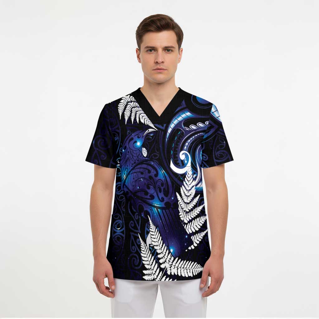 New Zealand Maori Matariki Scrub Top Tui Bird Galaxy - Aussie Hoodie