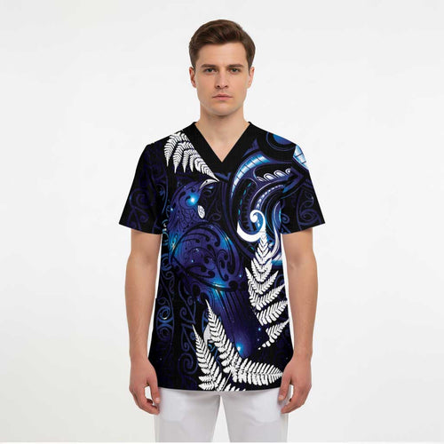 New Zealand Maori Matariki Scrub Top Tui Bird Galaxy - Aussie Hoodie