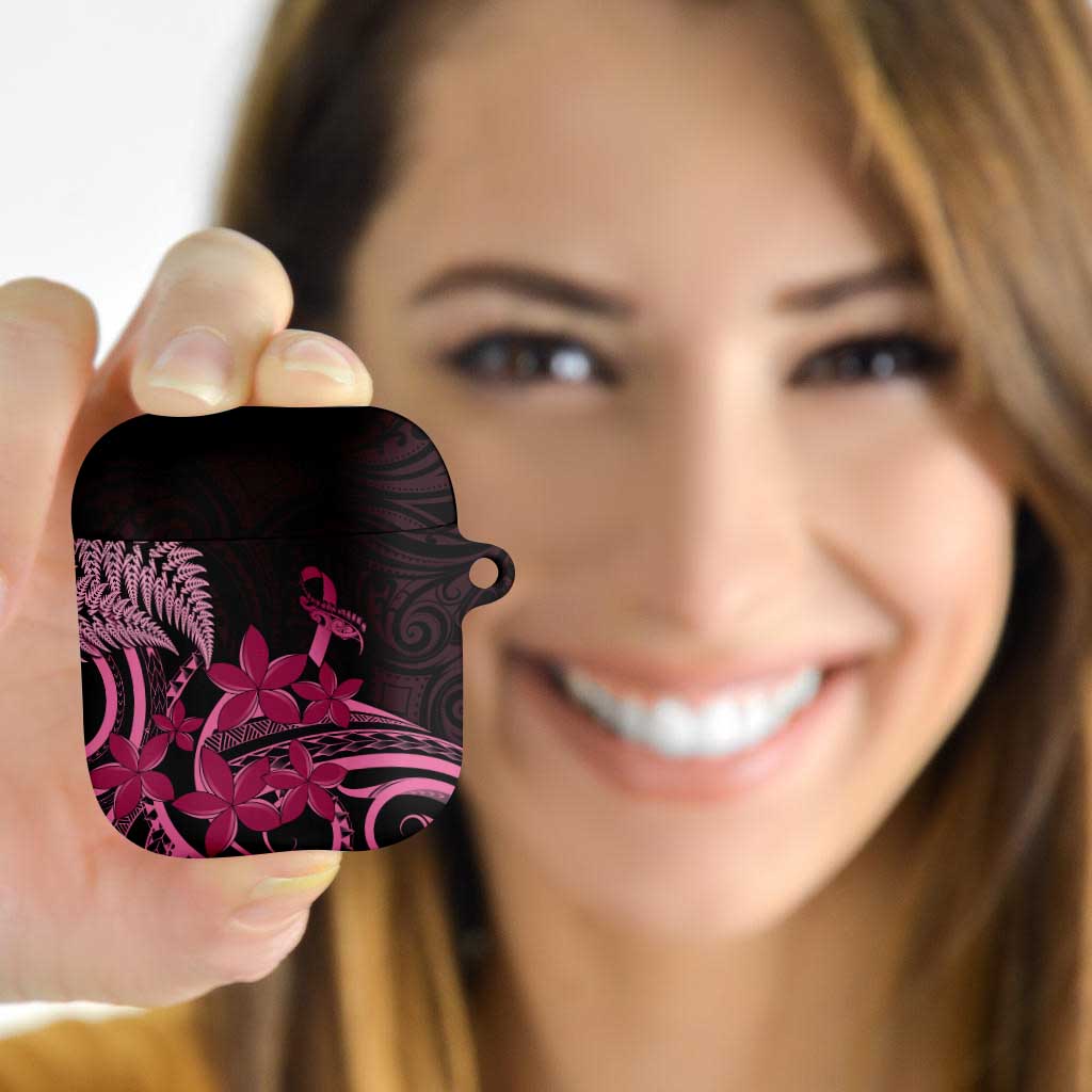 Aotearoa Maori AirPods Case Pink Fern Ribbons on Black - Aussie Hoodie