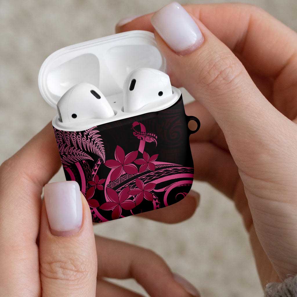 Aotearoa Maori AirPods Case Pink Fern Ribbons on Black - Aussie Hoodie