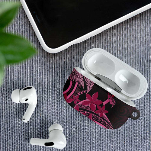 Aotearoa Maori AirPods Case Pink Fern Ribbons on Black - Aussie Hoodie