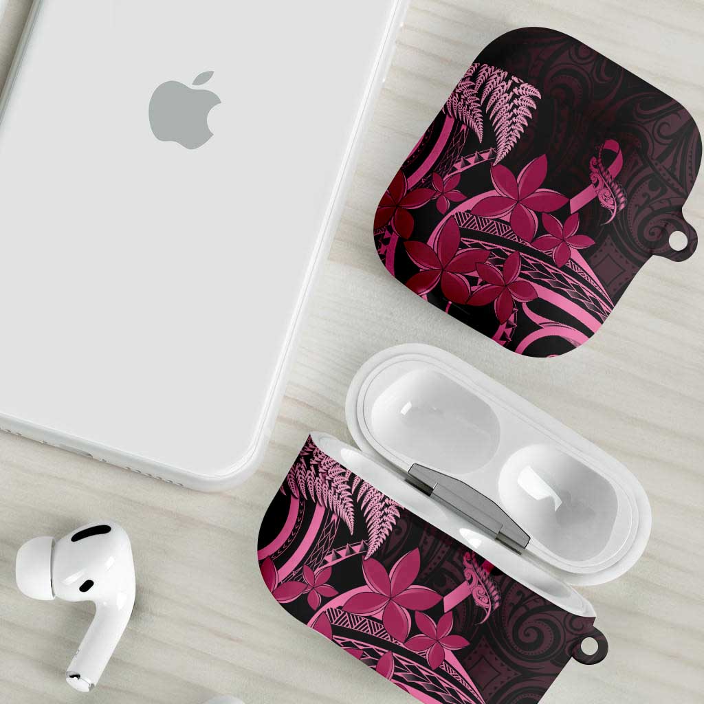 Aotearoa Maori AirPods Case Pink Fern Ribbons on Black - Aussie Hoodie