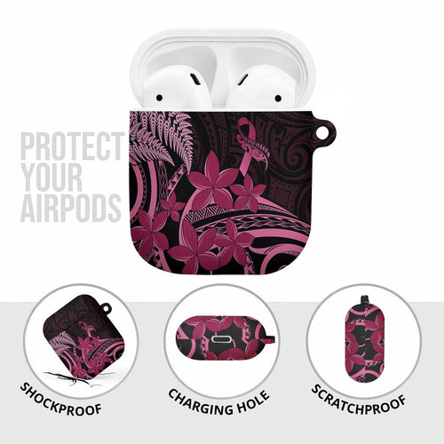 Aotearoa Maori AirPods Case Pink Fern Ribbons on Black - Aussie Hoodie