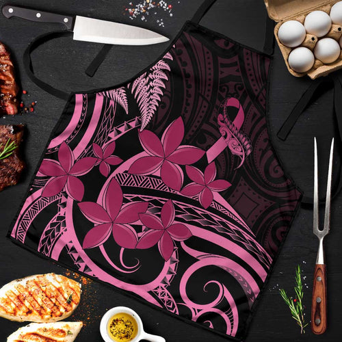 Aotearoa Maori Apron Pink Fern Ribbons on Black - Aussie Hoodie