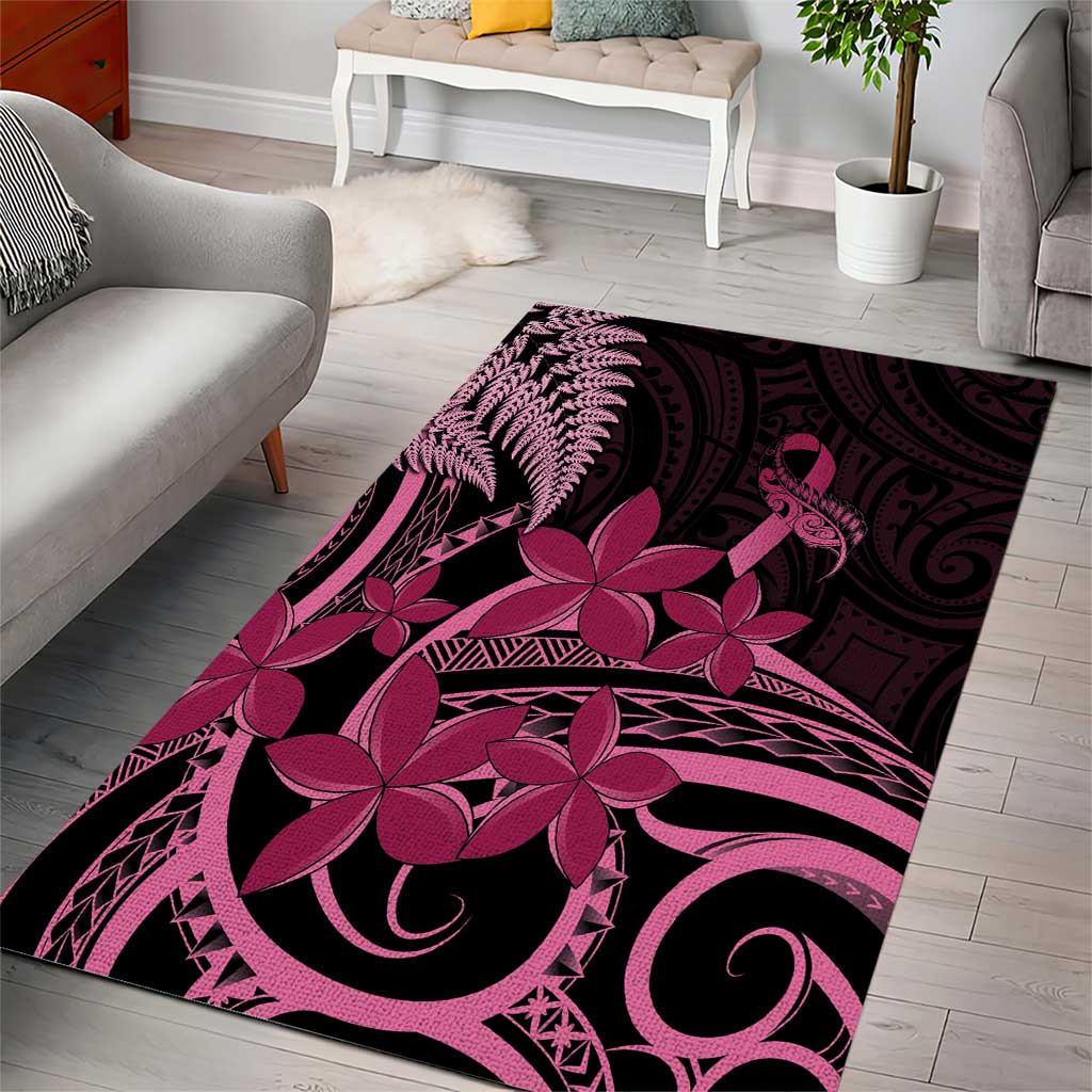Aotearoa Maori Area Rug Pink Fern Ribbons on Black - Aussie Hoodie