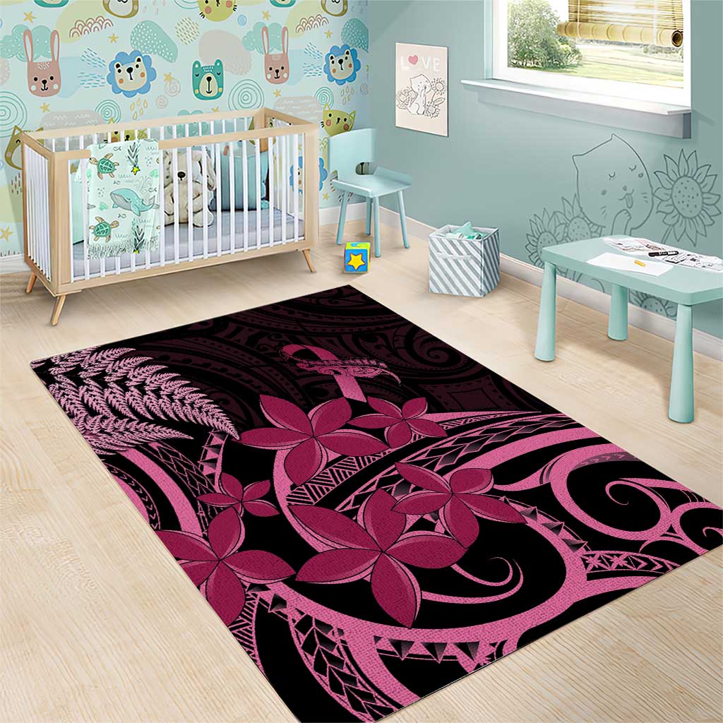 Aotearoa Maori Area Rug Pink Fern Ribbons on Black - Aussie Hoodie