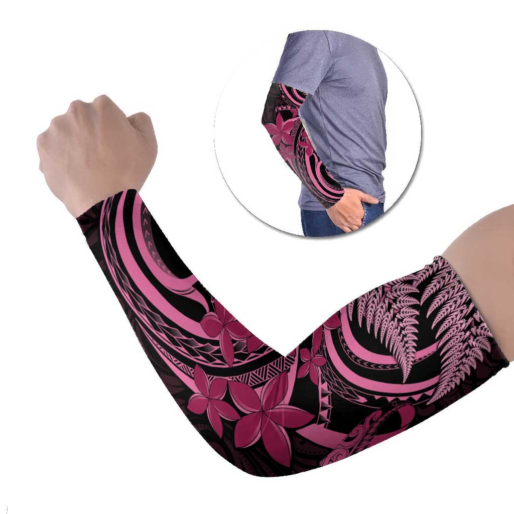Aotearoa Maori Arm Sleeves Pink Fern Ribbons on Black - Aussie Hoodie