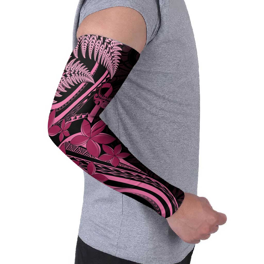 Aotearoa Maori Arm Sleeves Pink Fern Ribbons on Black - Aussie Hoodie