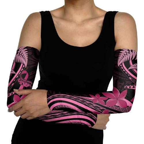Aotearoa Maori Arm Sleeves Pink Fern Ribbons on Black - Aussie Hoodie