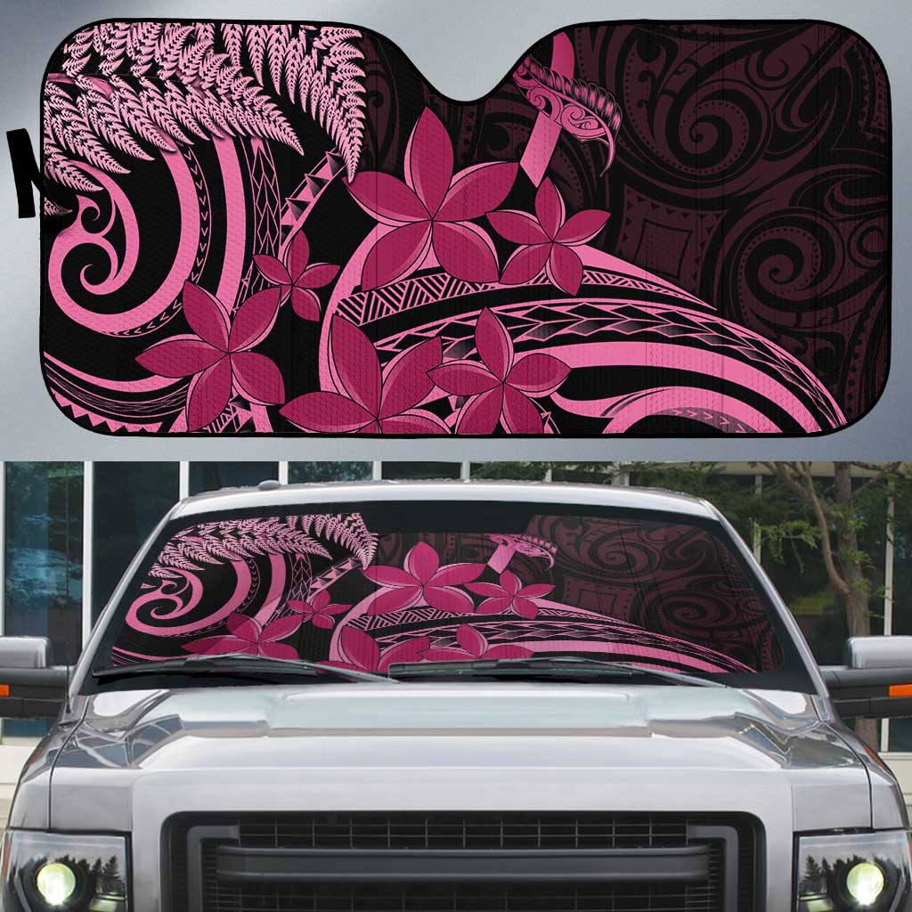 Aotearoa Maori Auto Sun Shade Pink Fern Ribbons on Black - Aussie Hoodie