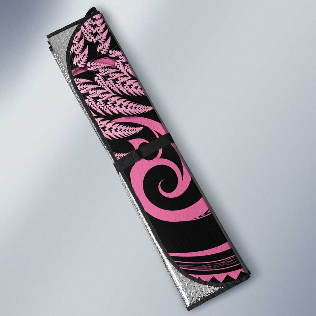 Aotearoa Maori Auto Sun Shade Pink Fern Ribbons on Black - Aussie Hoodie