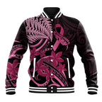 Aotearoa Maori Baseball Jacket Pink Fern Ribbons on Black - Aussie Hoodie