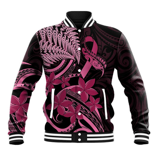 Aotearoa Maori Baseball Jacket Pink Fern Ribbons on Black - Aussie Hoodie