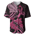 Aotearoa Maori Baseball Jersey Pink Fern Ribbons on Black - Aussie Hoodie