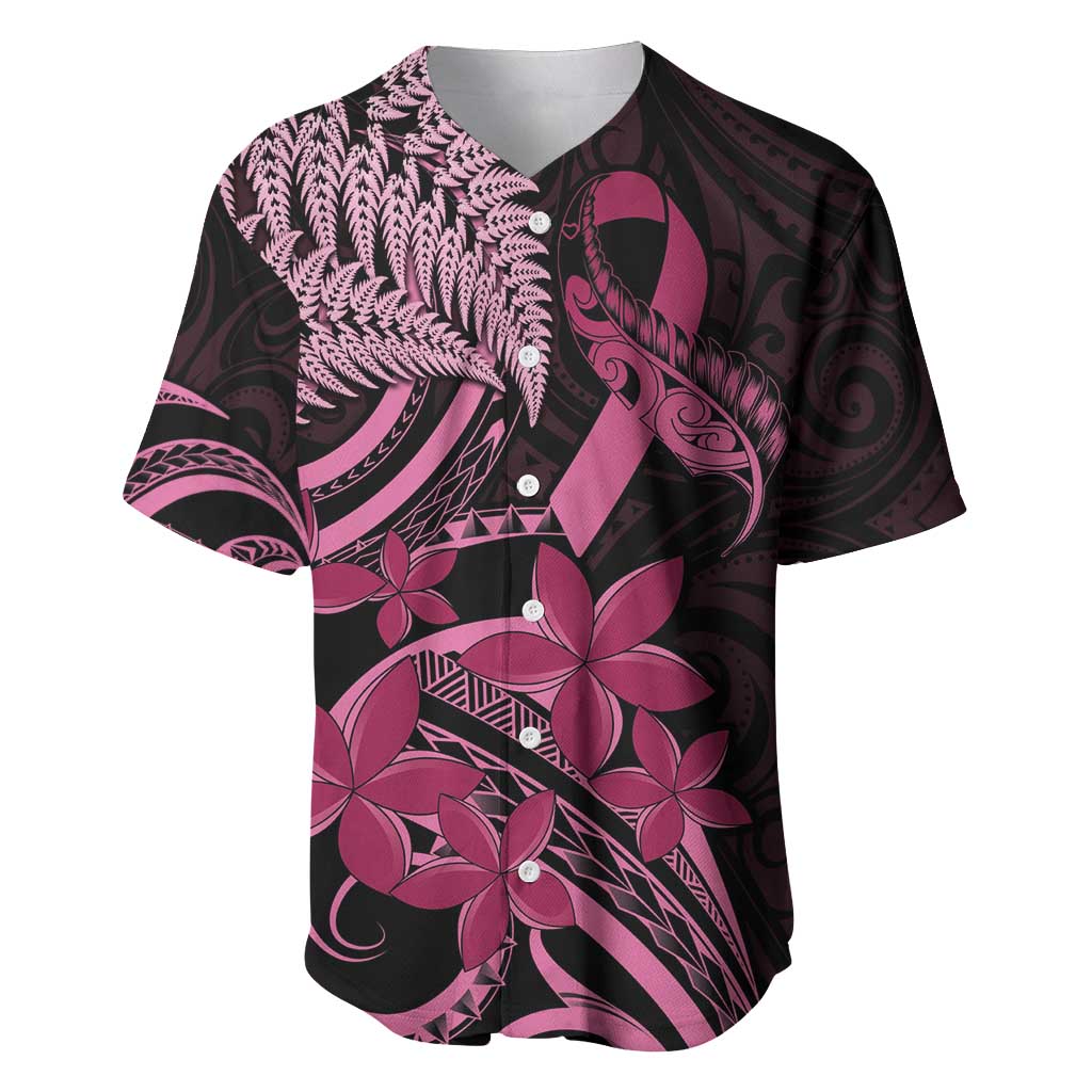 Aotearoa Maori Baseball Jersey Pink Fern Ribbons on Black - Aussie Hoodie