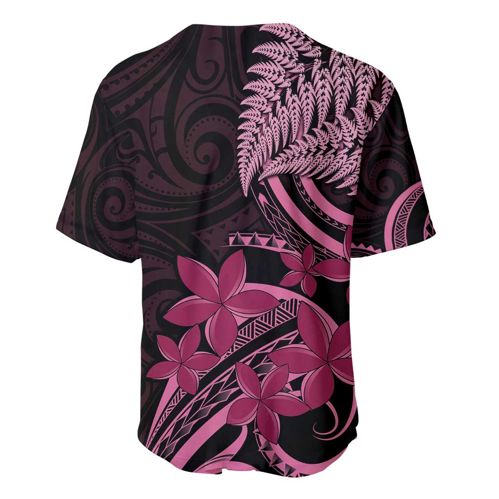 Aotearoa Maori Baseball Jersey Pink Fern Ribbons on Black - Aussie Hoodie