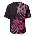 Aotearoa Maori Baseball Jersey Pink Fern Ribbons on Black - Aussie Hoodie