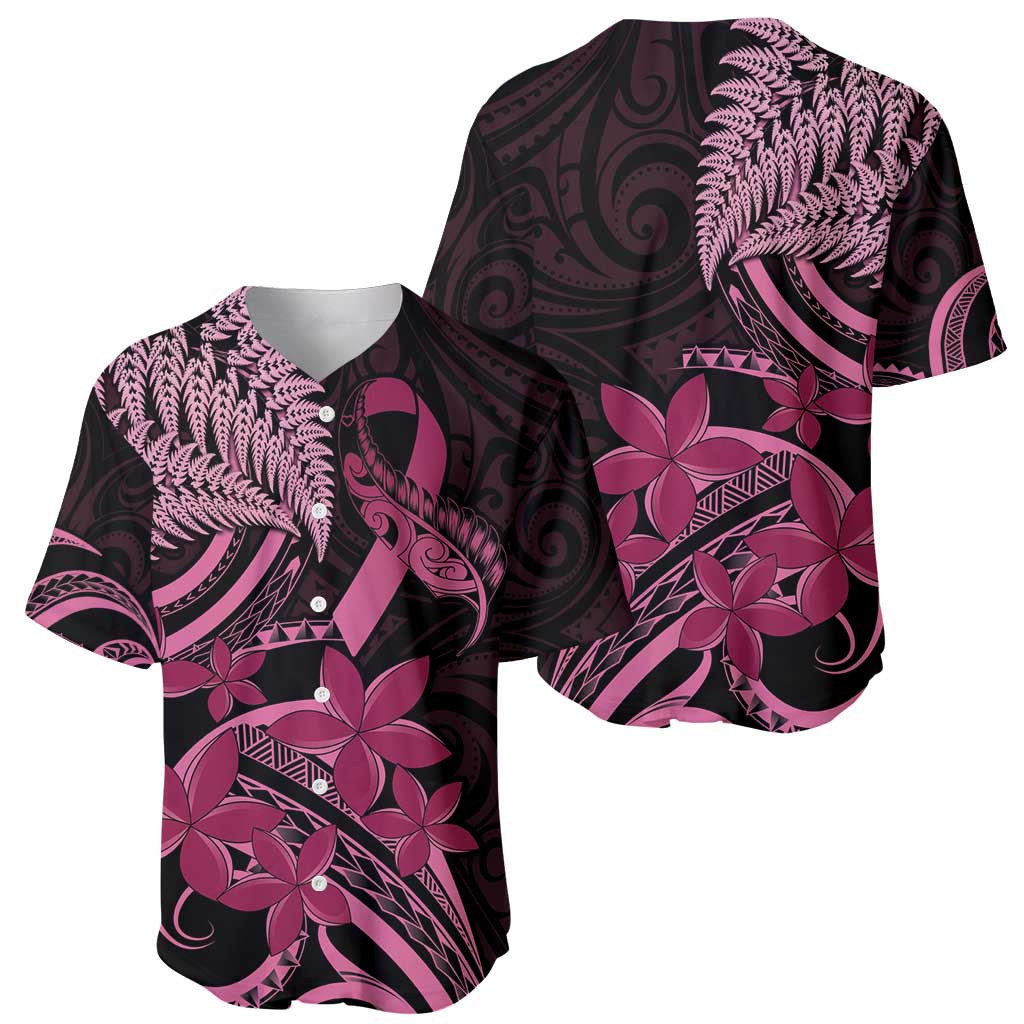 Aotearoa Maori Baseball Jersey Pink Fern Ribbons on Black - Aussie Hoodie