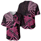 Aotearoa Maori Baseball Jersey Pink Fern Ribbons on Black - Aussie Hoodie