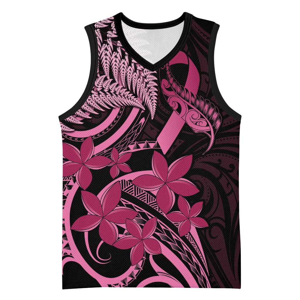 Aotearoa Maori Basketball Jersey Pink Fern Ribbons on Black - Aussie Hoodie
