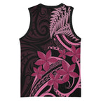 Aotearoa Maori Basketball Jersey Pink Fern Ribbons on Black - Aussie Hoodie