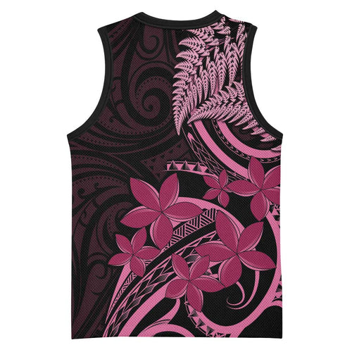 Aotearoa Maori Basketball Jersey Pink Fern Ribbons on Black - Aussie Hoodie