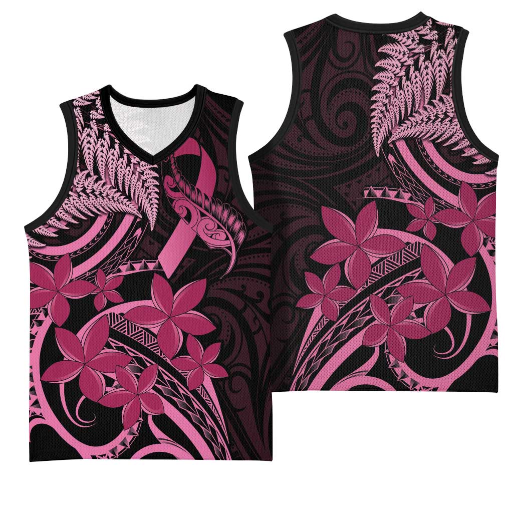 Aotearoa Maori Basketball Jersey Pink Fern Ribbons on Black - Aussie Hoodie